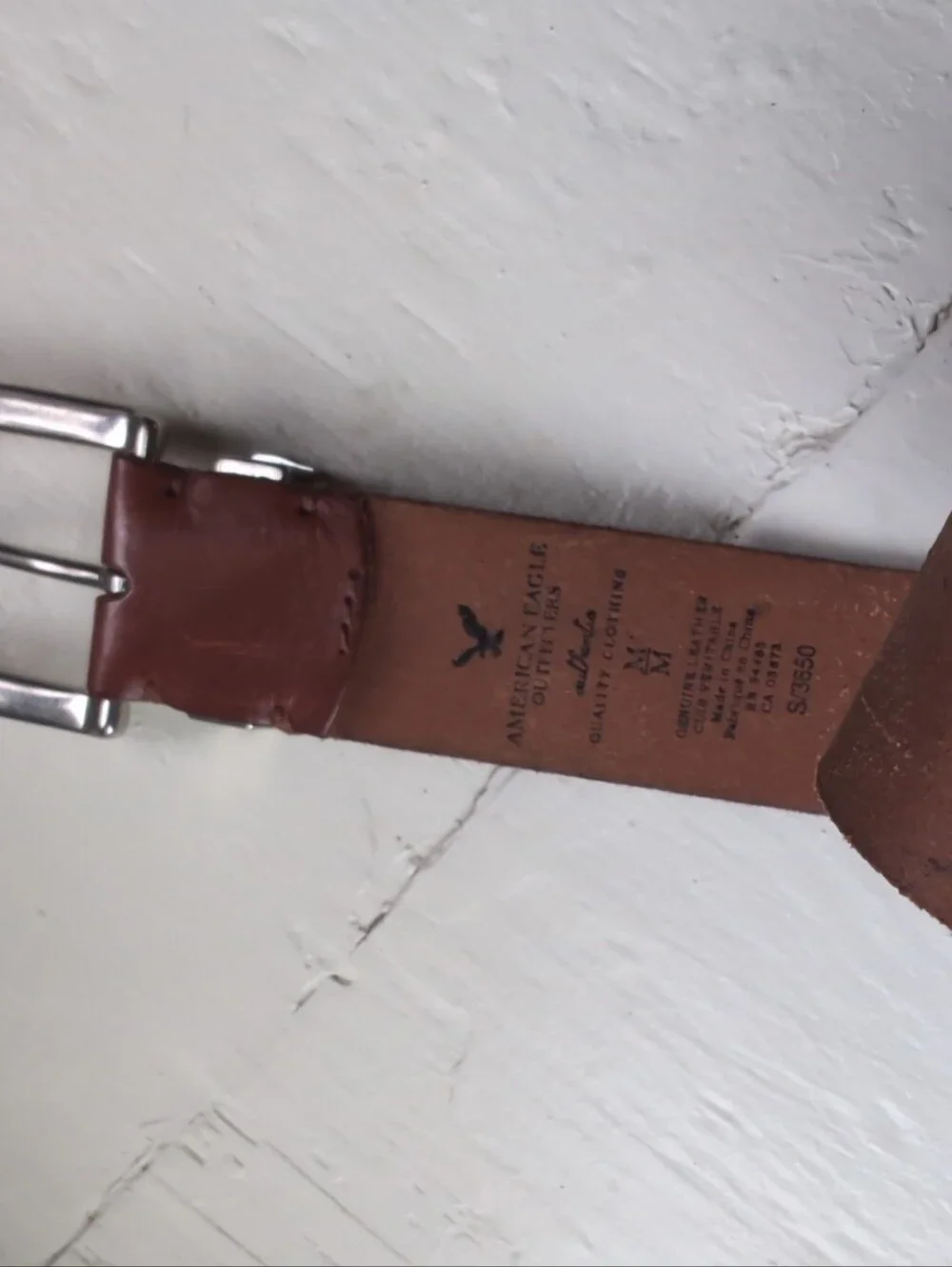 Vintage AE brown real leather belt with silver floral buckle